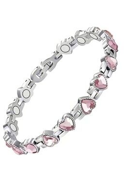Magnetic Pink Heart Silver Toned Bracelet